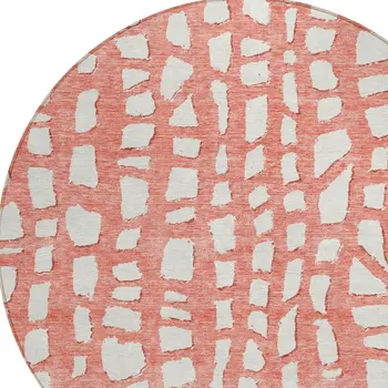 8' Salmon And Ivory Round Abstract Washable Indoor Outdoor Area Rug