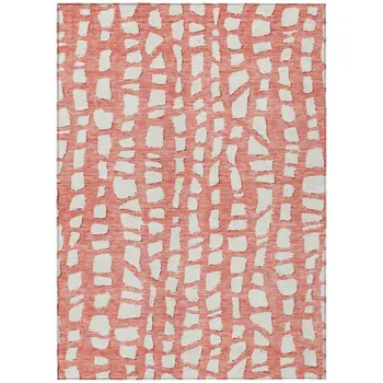 8' X 10' Salmon And Ivory Abstract Washable Indoor Outdoor Area Rug