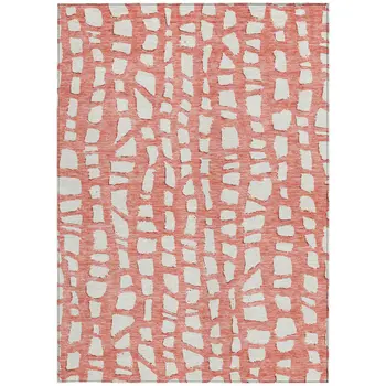 9' X 12' Salmon And Ivory Abstract Washable Indoor Outdoor Area Rug
