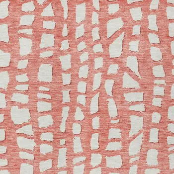 9' X 12' Salmon And Ivory Abstract Washable Indoor Outdoor Area Rug
