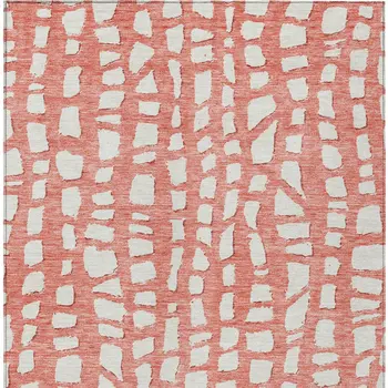 10' X 14' Salmon And Ivory Abstract Washable Indoor Outdoor Area Rug