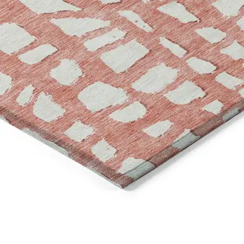10' X 14' Salmon And Ivory Abstract Washable Indoor Outdoor Area Rug