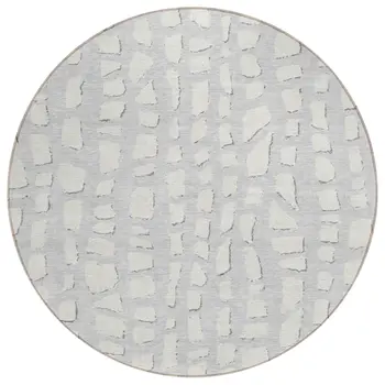 8' Silver And Ivory Round Abstract Washable Indoor Outdoor Area Rug