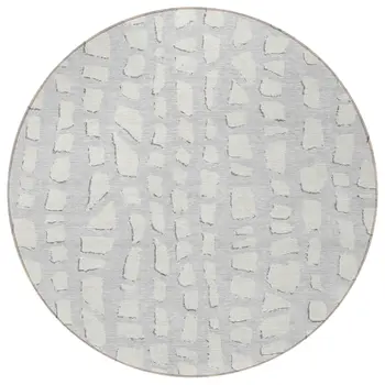 8' Silver And Ivory Round Abstract Washable Indoor Outdoor Area Rug