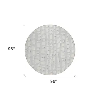 8' Silver And Ivory Round Abstract Washable Indoor Outdoor Area Rug