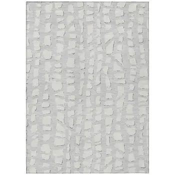 10' X 14' Silver And Ivory Abstract Washable Indoor Outdoor Area Rug