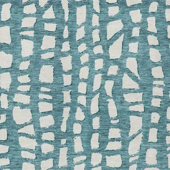 9' X 12' Teal Blue And Ivory Abstract Washable Indoor Outdoor Area Rug