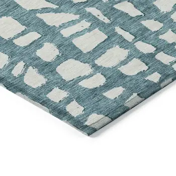10' X 14' Teal Blue And Ivory Abstract Washable Indoor Outdoor Area Rug