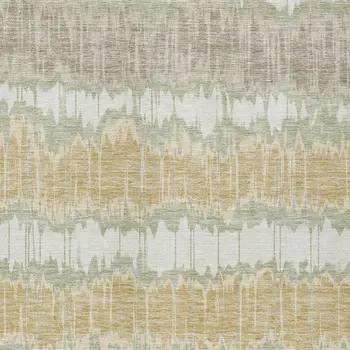 5' X 8' Artichoke Green Ivory And Gold Striped Washable Indoor Outdoor Area Rug