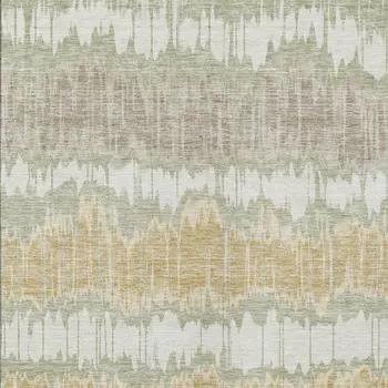 8' X 10' Artichoke Green Ivory And Gold Striped Washable Indoor Outdoor Area Rug