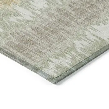 10' X 14' Artichoke Green Ivory And Gold Striped Washable Indoor Outdoor Area Rug