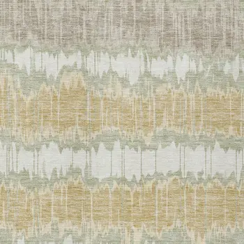 10' X 14' Artichoke Green Ivory And Gold Striped Washable Indoor Outdoor Area Rug
