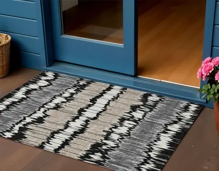 3' X 5' Black Silver And Gray Striped Washable Indoor Outdoor Area Rug