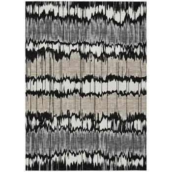 3' X 5' Black Silver And Gray Striped Washable Indoor Outdoor Area Rug