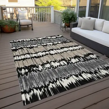 3' X 5' Black Silver And Gray Striped Washable Indoor Outdoor Area Rug