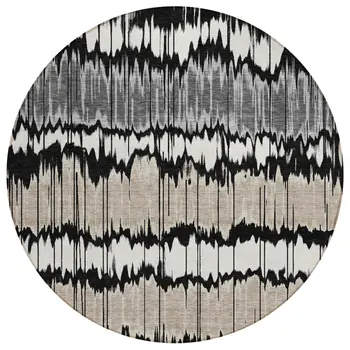 8' Black Silver And Gray Round Striped Washable Indoor Outdoor Area Rug