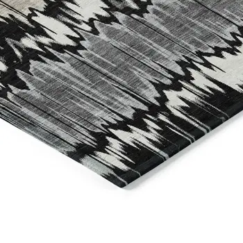 8' Black Silver And Gray Round Striped Washable Indoor Outdoor Area Rug