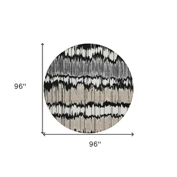 8' Black Silver And Gray Round Striped Washable Indoor Outdoor Area Rug