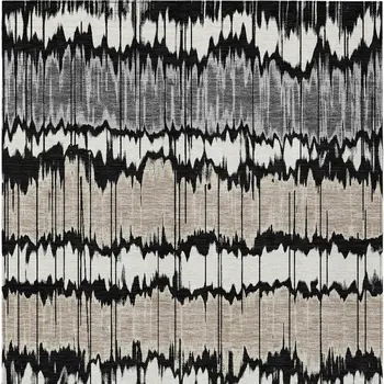 9' X 12' Black Silver And Gray Striped Washable Indoor Outdoor Area Rug
