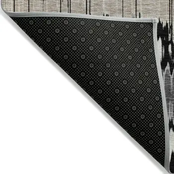 9' X 12' Black Silver And Gray Striped Washable Indoor Outdoor Area Rug
