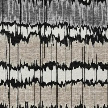 9' X 12' Black Silver And Gray Striped Washable Indoor Outdoor Area Rug