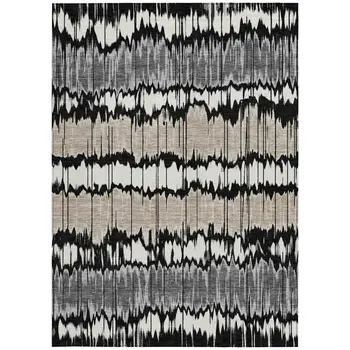10' X 14' Black Silver And Gray Striped Washable Indoor Outdoor Area Rug
