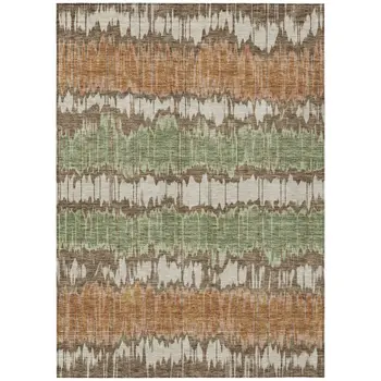 3' X 5' Chocolate Copper And Green Striped Washable Indoor Outdoor Area Rug
