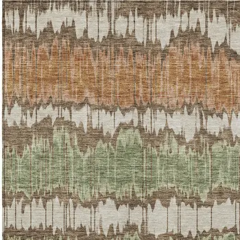 3' X 5' Chocolate Copper And Green Striped Washable Indoor Outdoor Area Rug