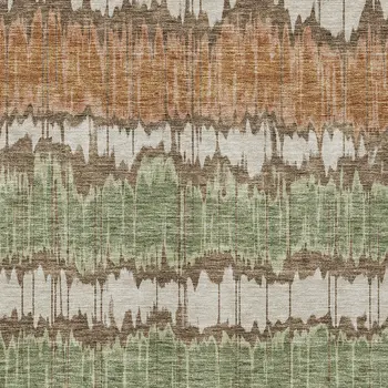 5' X 8' Chocolate Copper And Green Striped Washable Indoor Outdoor Area Rug