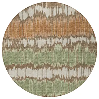 8' Chocolate Copper And Green Round Striped Washable Indoor Outdoor Area Rug
