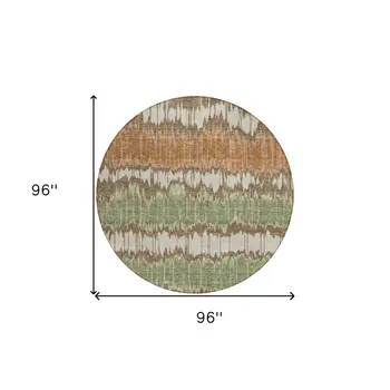 8' Chocolate Copper And Green Round Striped Washable Indoor Outdoor Area Rug