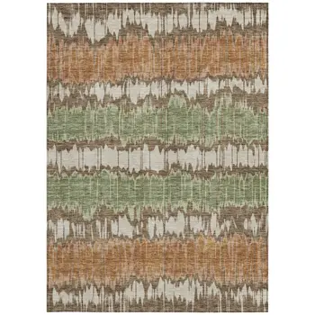 8' X 10' Chocolate Copper And Green Striped Washable Indoor Outdoor Area Rug