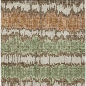 9' X 12' Chocolate Copper And Green Striped Washable Indoor Outdoor Area Rug
