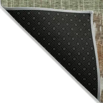 9' X 12' Chocolate Copper And Green Striped Washable Indoor Outdoor Area Rug