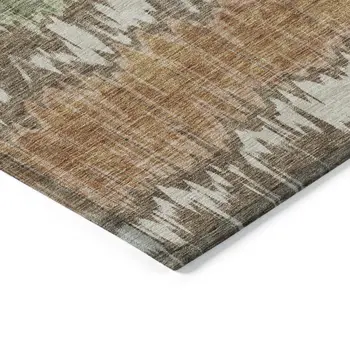 9' X 12' Chocolate Copper And Green Striped Washable Indoor Outdoor Area Rug
