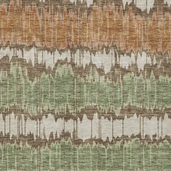 9' X 12' Chocolate Copper And Green Striped Washable Indoor Outdoor Area Rug