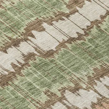 9' X 12' Chocolate Copper And Green Striped Washable Indoor Outdoor Area Rug