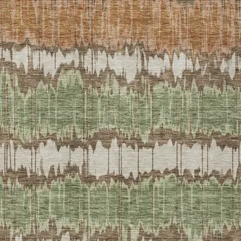 10' X 14' Chocolate Copper And Green Striped Washable Indoor Outdoor Area Rug