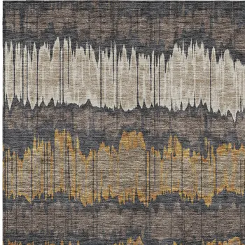 3' X 5' Brown And Taupe Striped Washable Indoor Outdoor Area Rug