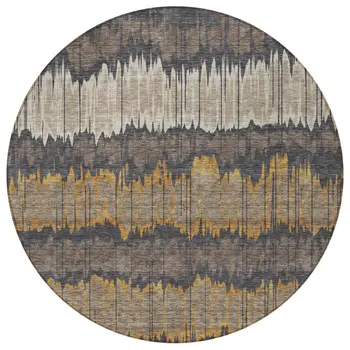 8' Brown And Taupe Round Striped Washable Indoor Outdoor Area Rug