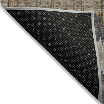 9' X 12' Brown And Taupe Striped Washable Indoor Outdoor Area Rug