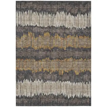 10' X 14' Brown And Taupe Striped Washable Indoor Outdoor Area Rug