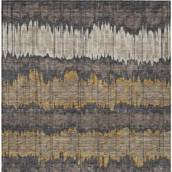 10' X 14' Brown And Taupe Striped Washable Indoor Outdoor Area Rug