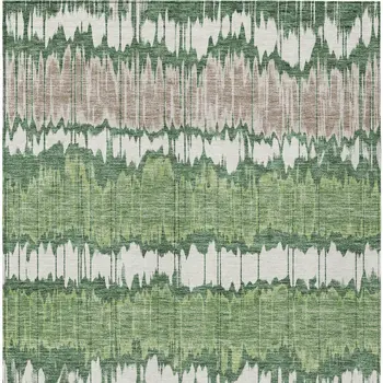 3' X 5' Green Ivory And Taupe Striped Washable Indoor Outdoor Area Rug