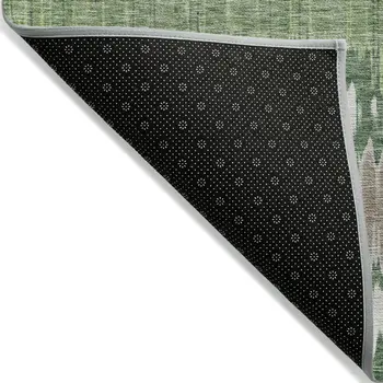 3' X 5' Green Ivory And Taupe Striped Washable Indoor Outdoor Area Rug