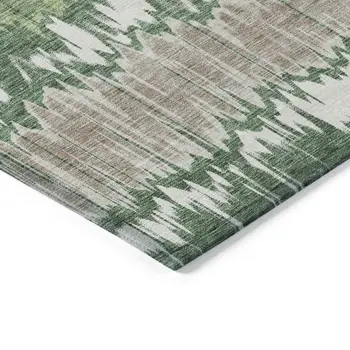 8' X 10' Green Ivory And Taupe Striped Washable Indoor Outdoor Area Rug