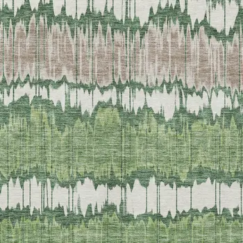9' X 12' Green Ivory And Taupe Striped Washable Indoor Outdoor Area Rug