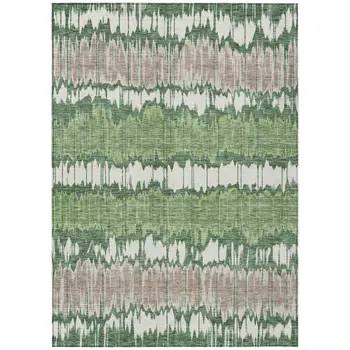 9' X 12' Green Ivory And Taupe Striped Washable Indoor Outdoor Area Rug