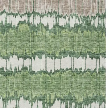 10' X 14' Green Ivory And Taupe Striped Washable Indoor Outdoor Area Rug