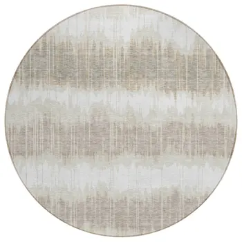 8' Ivory Beige And Taupe Round Striped Washable Indoor Outdoor Area Rug